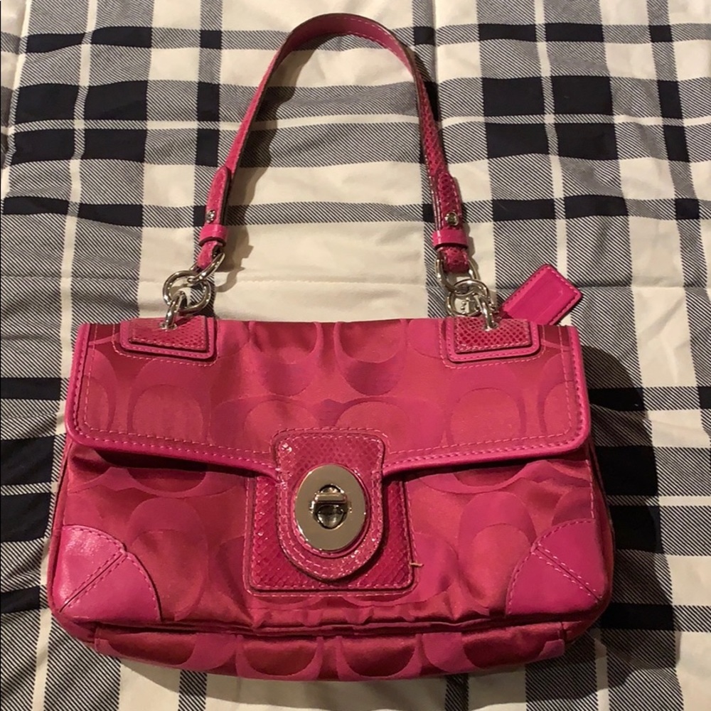 Coach Pink Fabric Leather Shoulder Bag